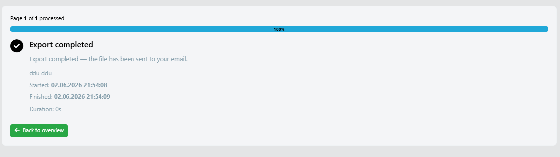 CSV export progress page — completed state