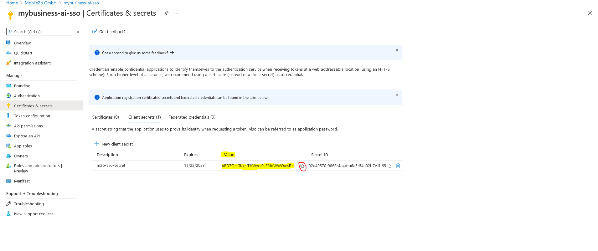 Azure AD SSO Step 6