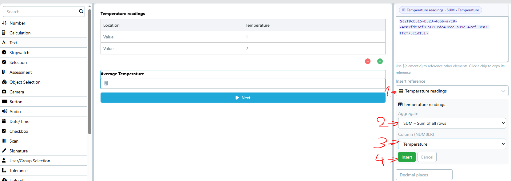 Inserting a dynamic grid aggregate reference into a Calculation formula