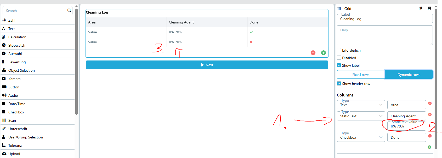 Static Text column example
