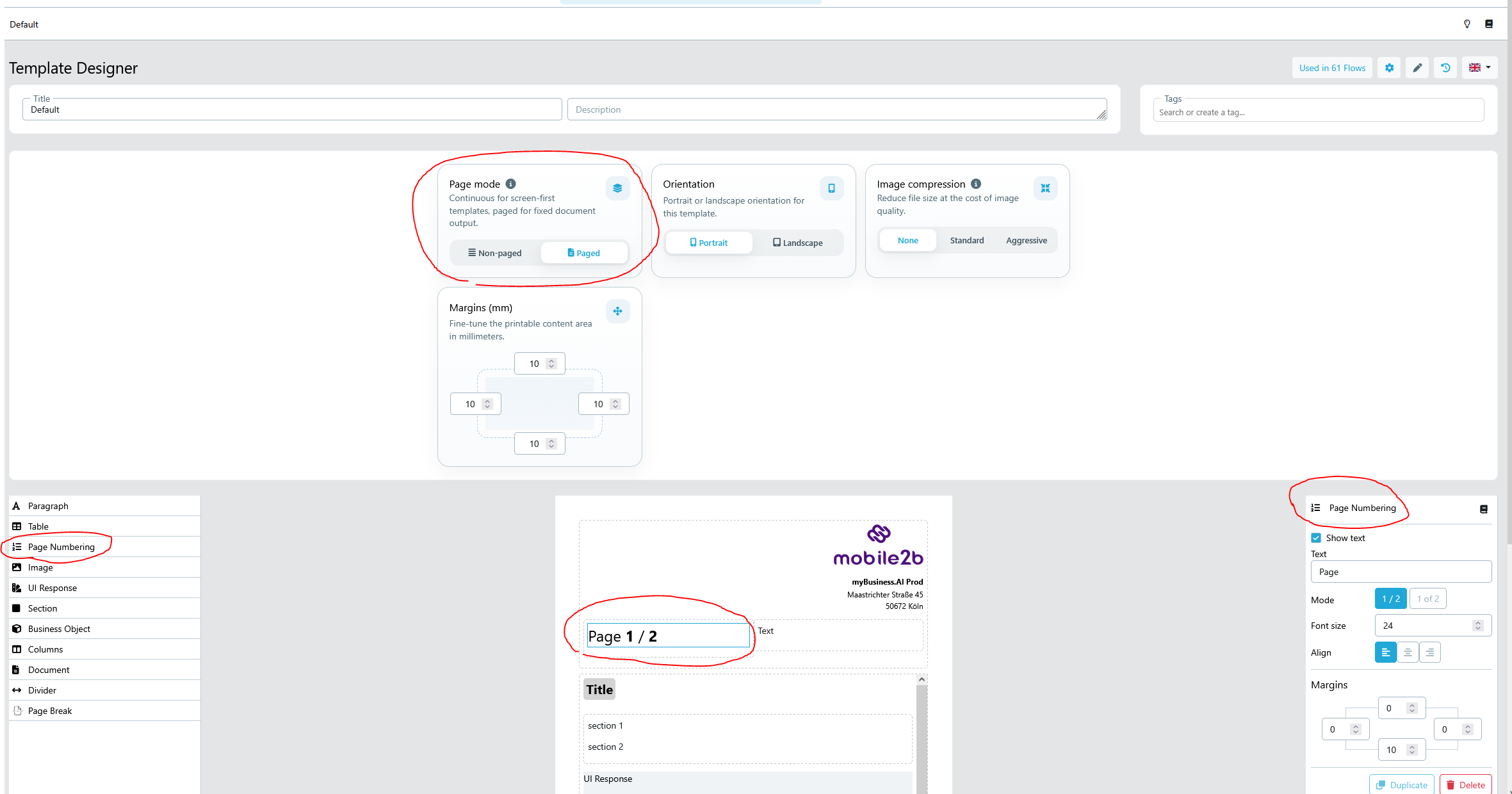 Page Numbering element in a paged template
