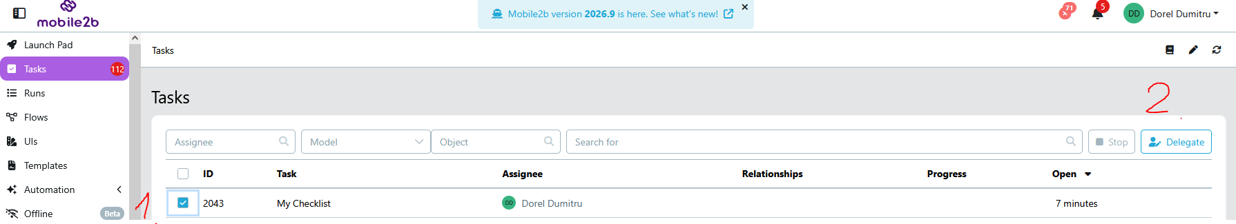 Delegate button in Tasks