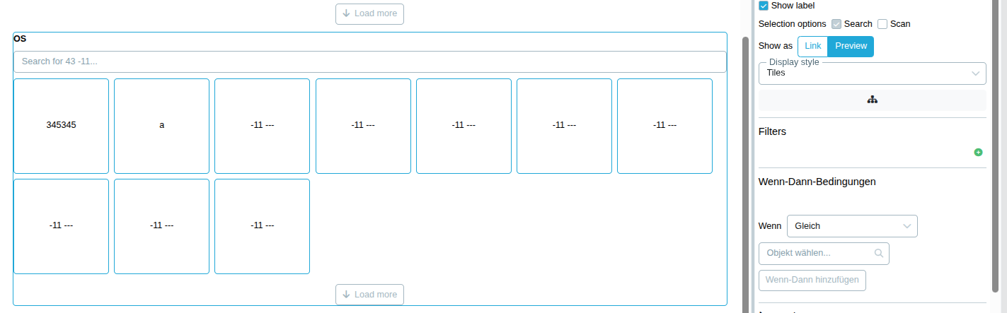 Business Object Selection element using Tiles display style