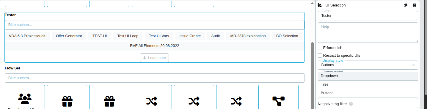 UI Selection element configured with Buttons display style